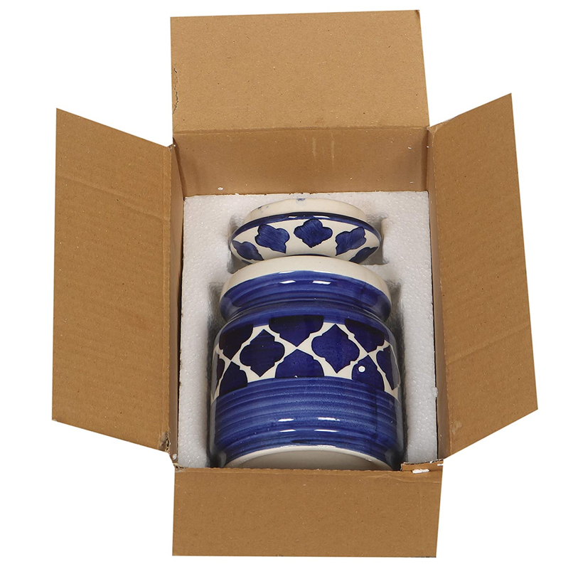 RAJ ROYAL Ceramic Storage Container Jar with Lid Storage Canister (Blue) -1.25 kg